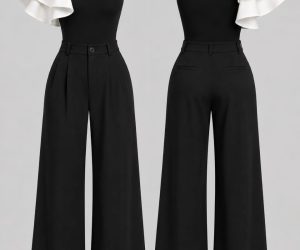Elegant Black One-Shoulder Ruffle Jumpsuit | Women’s Wide Leg Formal Jumpsuit