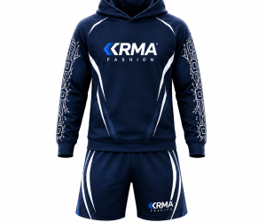 Premium Kids Hooded Short Set – Custom Navy Blue Sportswear | KRMA Fashion Manufacturer