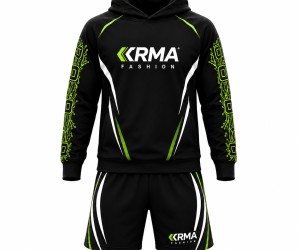 Premium Black & Neon Green Kids Hooded Short Set | Custom Sportswear Manufacturer | KRMA Fashion