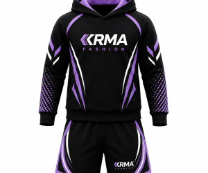 Premium Black & Purple Kids Hooded Short Set | Custom Kids Sportswear Manufacturer | KRMA Fashion