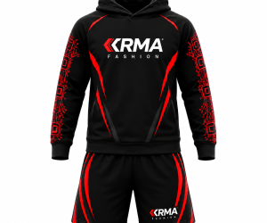 Premium Black & Red Kids Hooded Short Set | Custom Kids Sportswear Manufacturer | KRMA Fashion